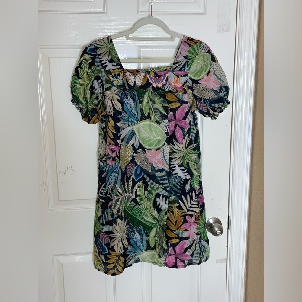 Johnny Was Workshop Tropical Puff Sleeve Tunic Dress in Green Multicolor XS‌‌‌‌‌ - Picture 7 of 12